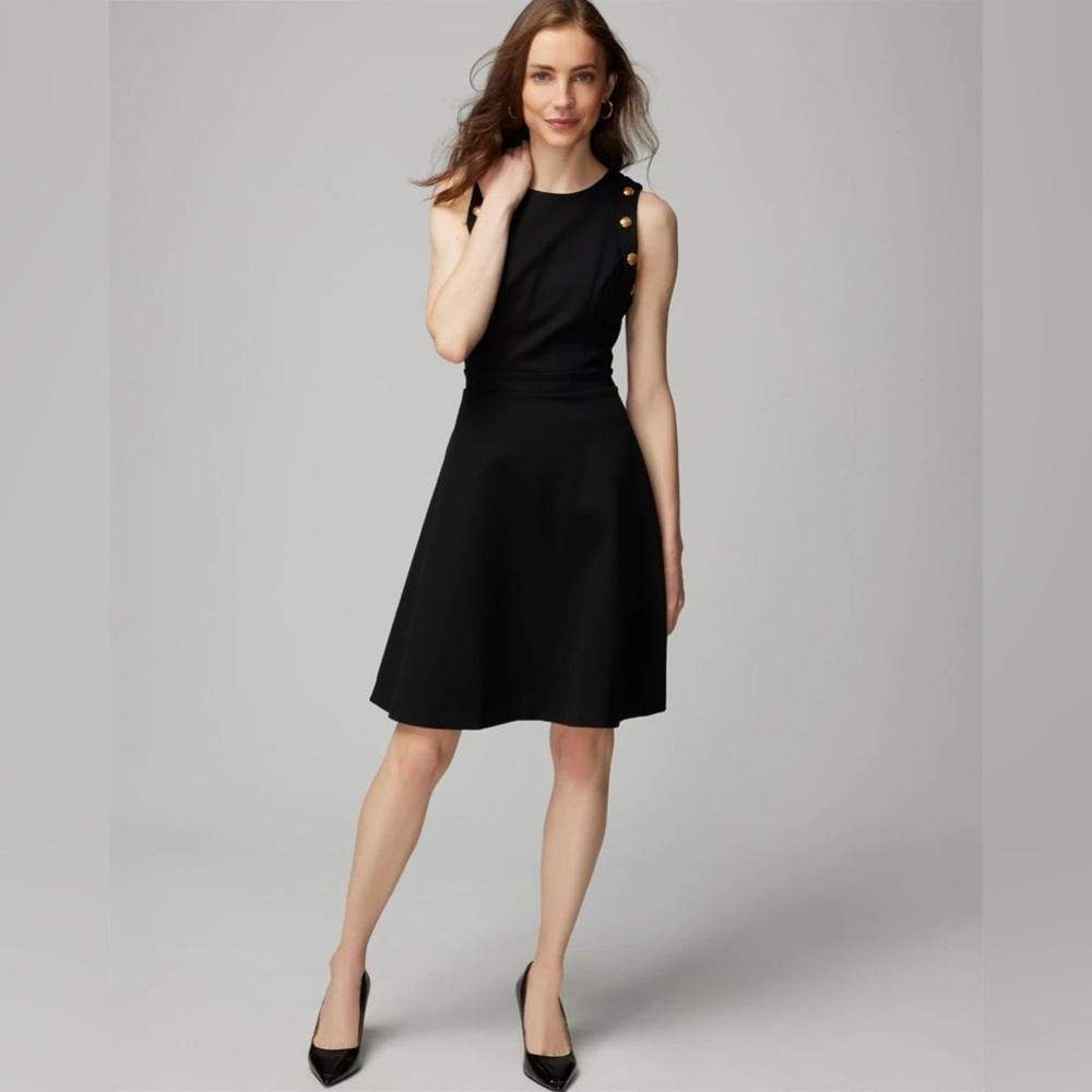 WHBM $190 Luxe Stretch Button Detail Fit & Flare Dress